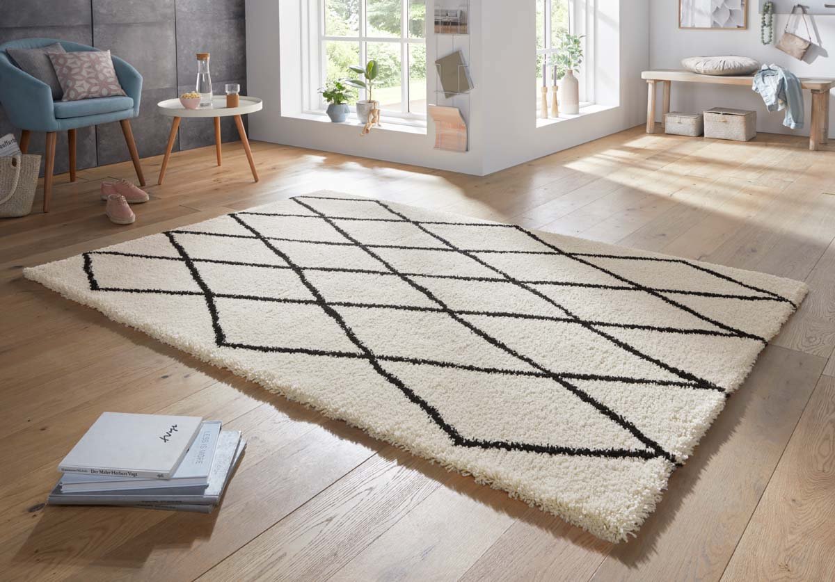Hoogpolig vloerkleed Truth - crème/zwart 160x230 cm
