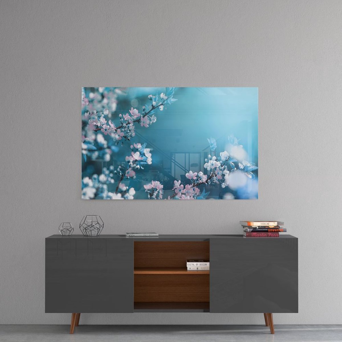Lente bloemen glas schilderij