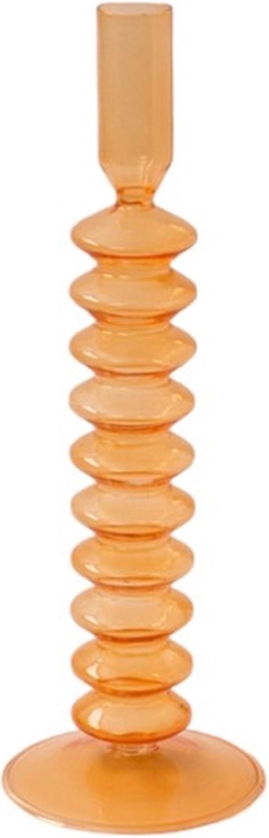 WinQ! WinQ – Vrolijke ronde Glas Kaarsenhouder in de kleur Oranje 9x29 5cm- Kaarsenstandaard glas voor 1 kaars – Decoratie woonkamer – Dinerkaars