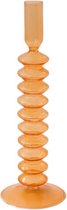 WinQ – Vrolijke ronde Glas Kaarsenhouder in de kleur Oranje - 9x29,5cm- Kaarsenstandaard glas voor 1 kaars – Decoratie woonkamer – Dinerkaars