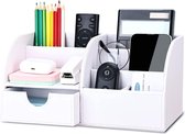 KINGFOM Organisateur de bureau en Cuir PU, porte-stylo, étui multifonction, papeterie de bureau (blanc)