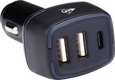 Dunlop Chargeur Voiture USB - Connexion 2x USB-A et USB-C - Power / Charge Fast 18W - Connexion à l'Allume-Cigare de Voiture - Plastique - Zwart