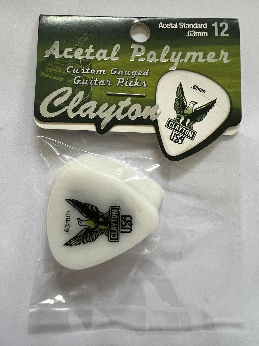 Clayton - Acetal - standaard plectrum - 0.63 mm - 12-pack