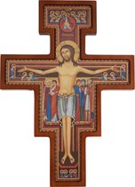 Houten hangend kruis - kruis van San Damiano - 28x20x1.8cm