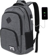 SHOP YOLO sac à dos garçons et filles - Cartable - étanche avec USB - Sac à dos pour ordinateur portable - 15,6 pouces - Gris foncé