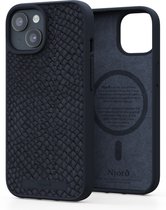 Njord Collections Zalm Leder Telefoonhoesje - Geschikt voor iPhone 15 - Gereycled / Duurzaam materiaal - 2 Meter valbescherming - Mag Compatible / Inclusief Magnetische Ring – Donkergrijs