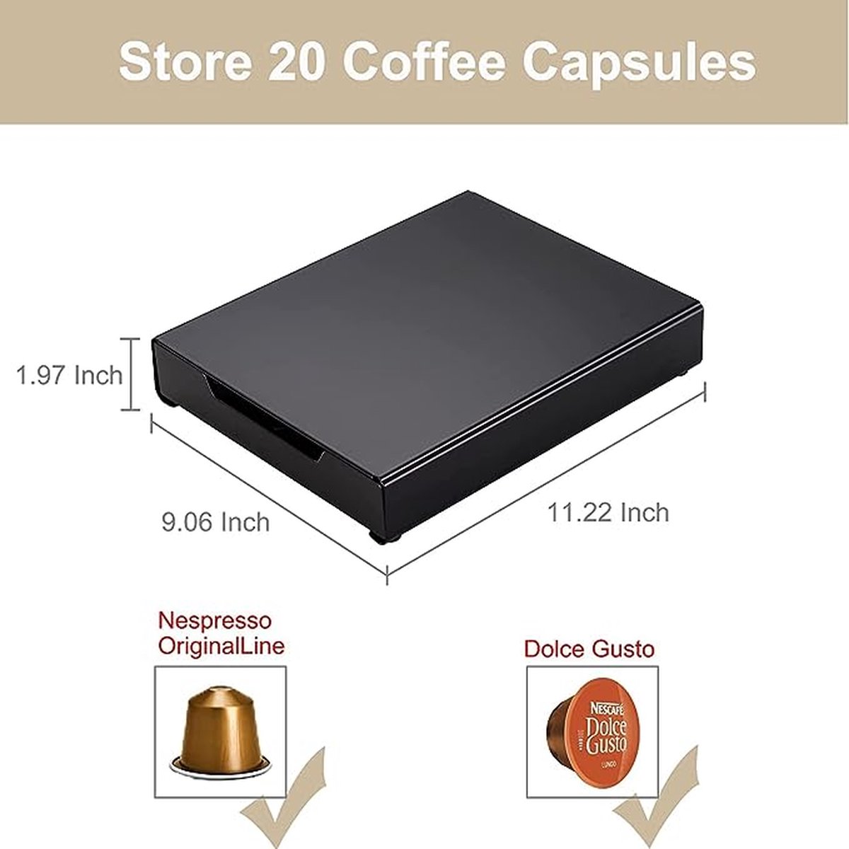 Porta Capsule Caffè Per Nespresso, Dolce Gusto E K Cup - Cassetto Con 20 Posti - Antiscivolo - Foto 7