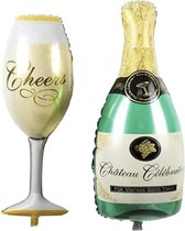 Folieballon Chateau Celebration fles met Cheers glas -groot formaat