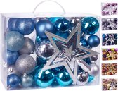 BRUBAKER 50-Delige Kerstballen Set met Boomtop - Kerstboomversiering in Blauw Zilver