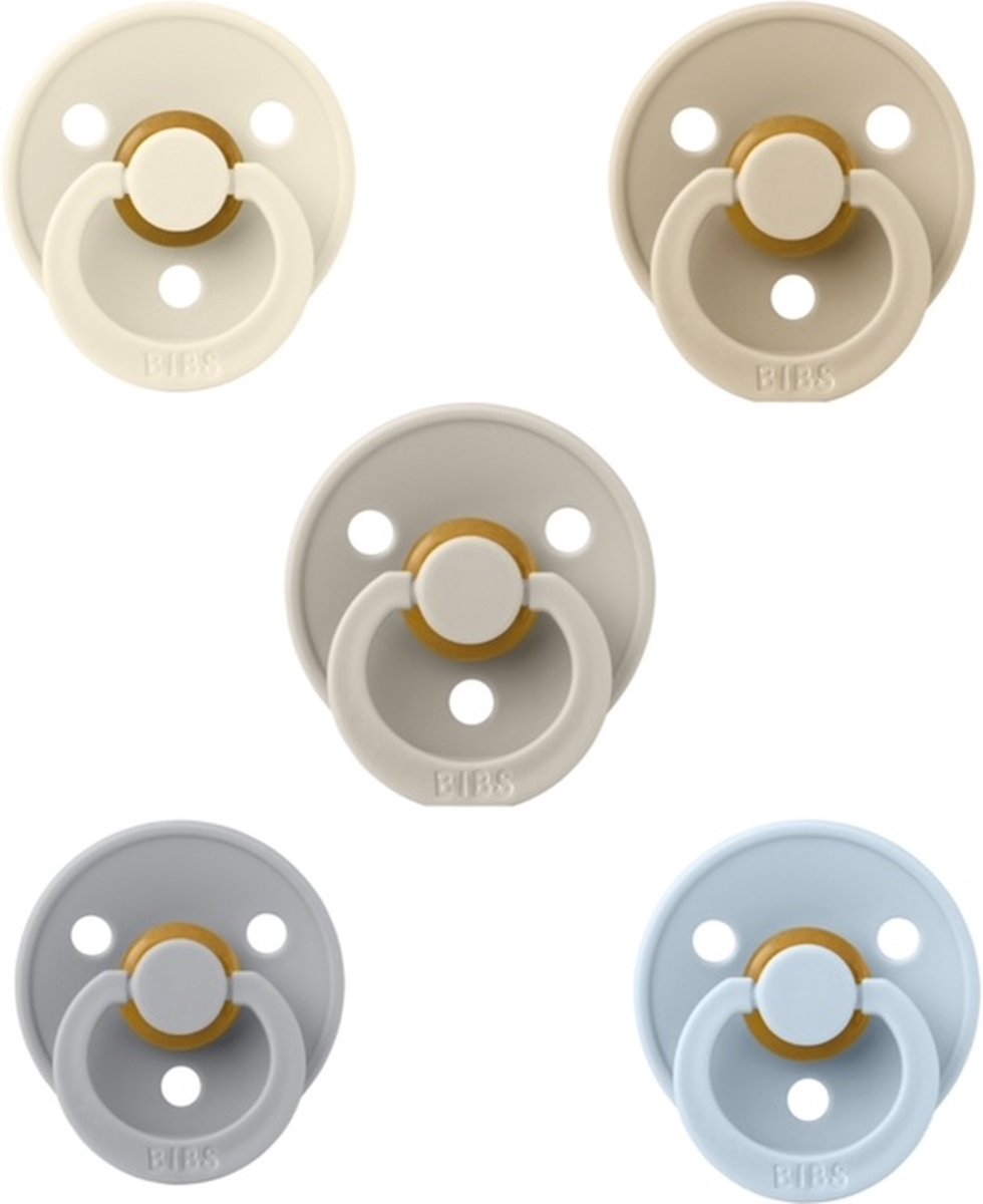 Goedkoopste Bibs fopspenen 18 maand set 5 stuks Ivory,Vanilla,Sand,Cloud en Baby Blue maat 3