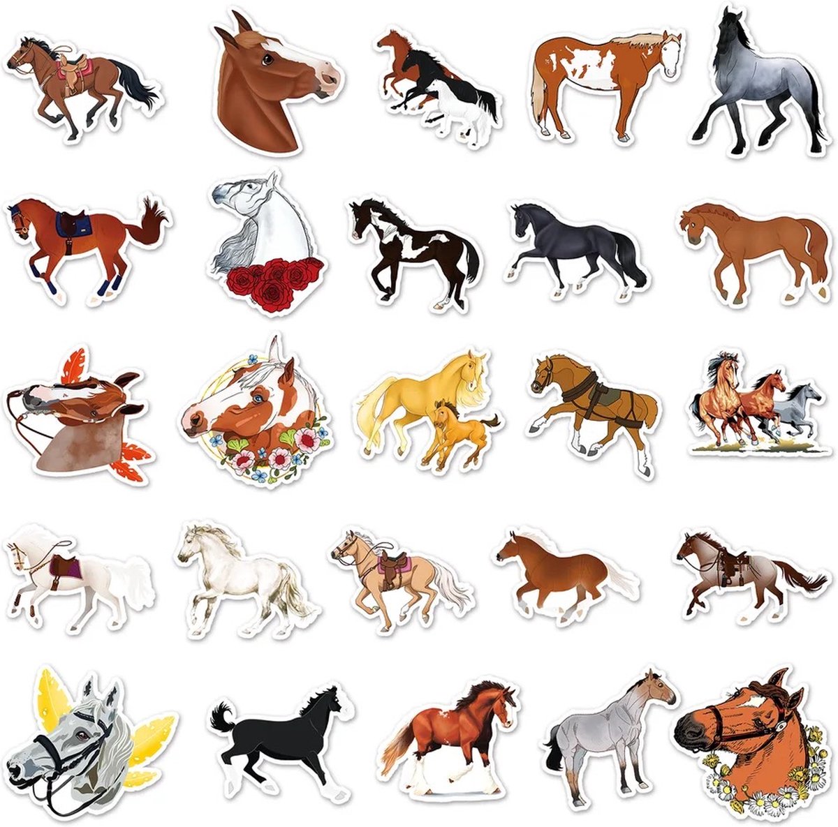 Paarden Stickers 50 Stuks | Dieren Stickers | Horses | Stickers voor Meiden | Laptop Stickers | Stickers Kinderen en Volwassenen | Stickervellen | Plakstickers | Koffer Stickers | Stickers Bullet Journal en Planner — afbeelding 3