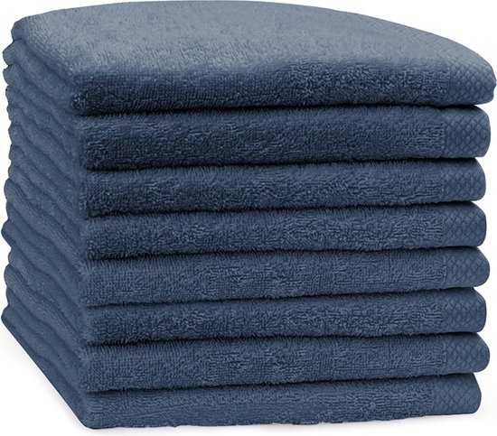 Eleganzzz Handdoek 100% Katoen 50x100cm - ocean blue - Set van 8 stuks
