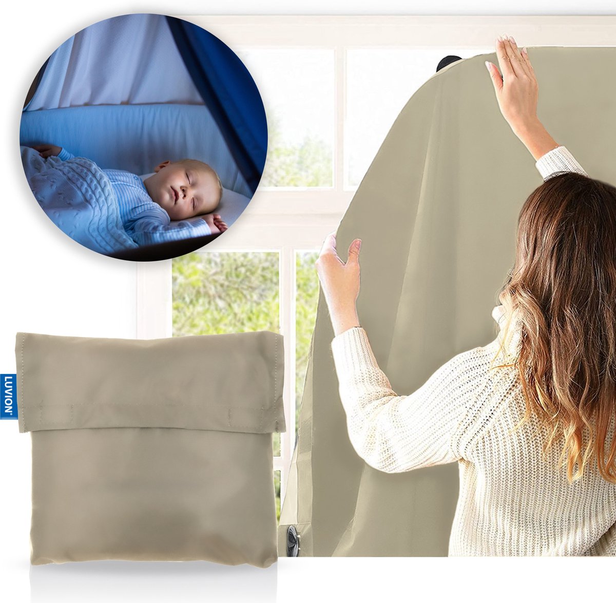 LUVION® Portable Blackout Curtain - Beige - Verduisteringsgordijn met zuignappen - Geschikt voor alle ramen tot maximaal 130x200cm