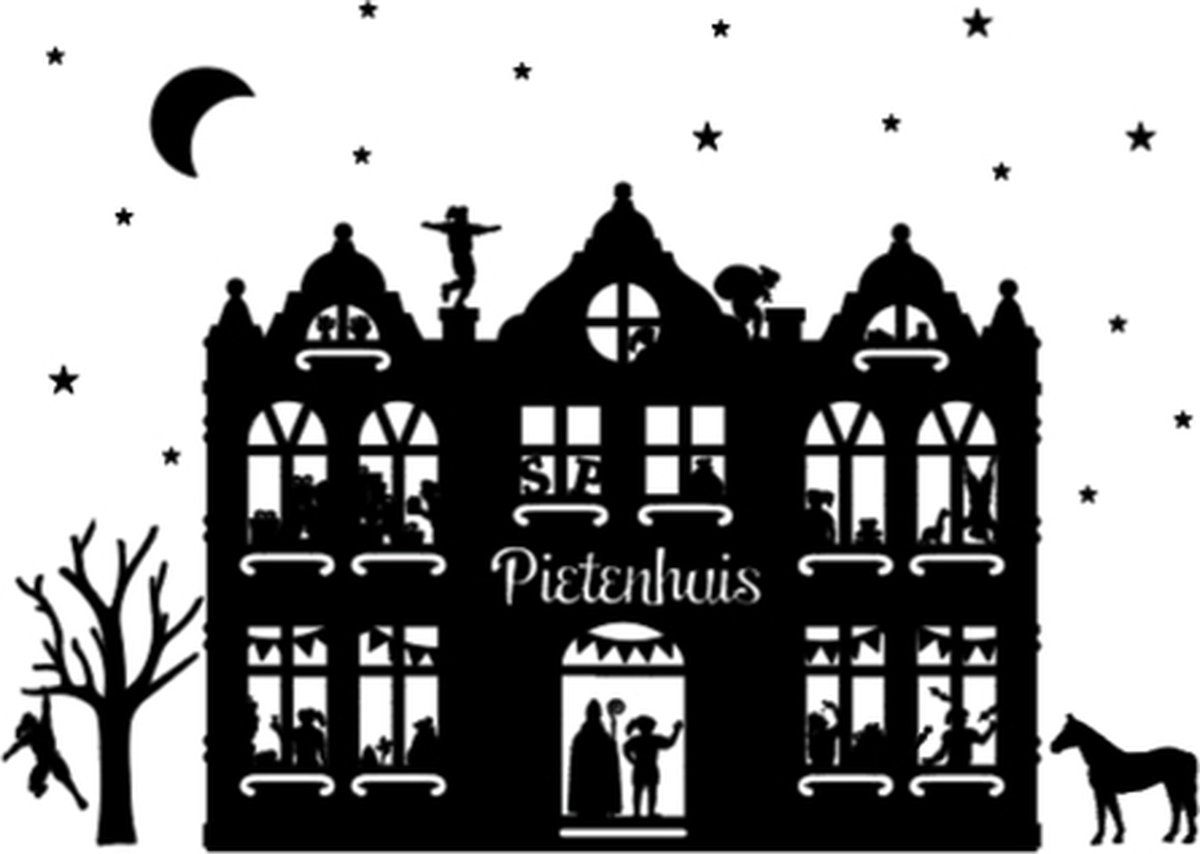 Herbruikbare statische raamfolie Sinterklaas Pietenhuis | Thema Sinterklaas | Sint en Piet | Pakhuis | Sinterklaasdorp