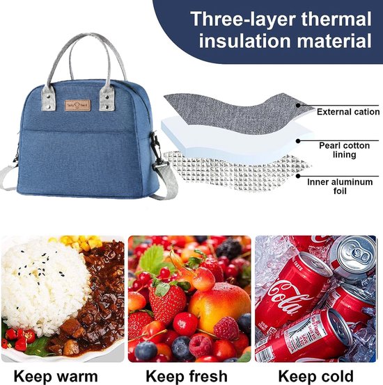 Rainbecom - Koeltassen - Lunchtas - 23x29x16 cm - 10 Liter - Blauw - Isolatie - 300D Kationisch Polyester - Handvat Riem - Koeltas - Lunch Bag - Geïsoleerde Koeltas - Picknicktas van Rainbecom — afbeelding 2