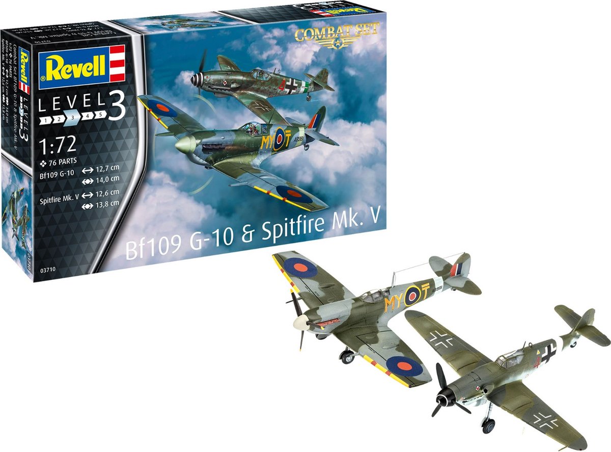 Revell Modelbouwpakket Vliegtuigen - 03710 Messerschmitt Bf109G-10 + Spitfire Mk.V - Combat Set Plastic - 1:72 - Modelbouw — afbeelding 6