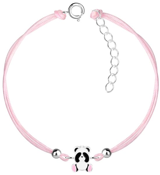 Joy|S - Zilveren panda bedel armband - pandabeer bedel sterling zilver 925 - roze koord - th47