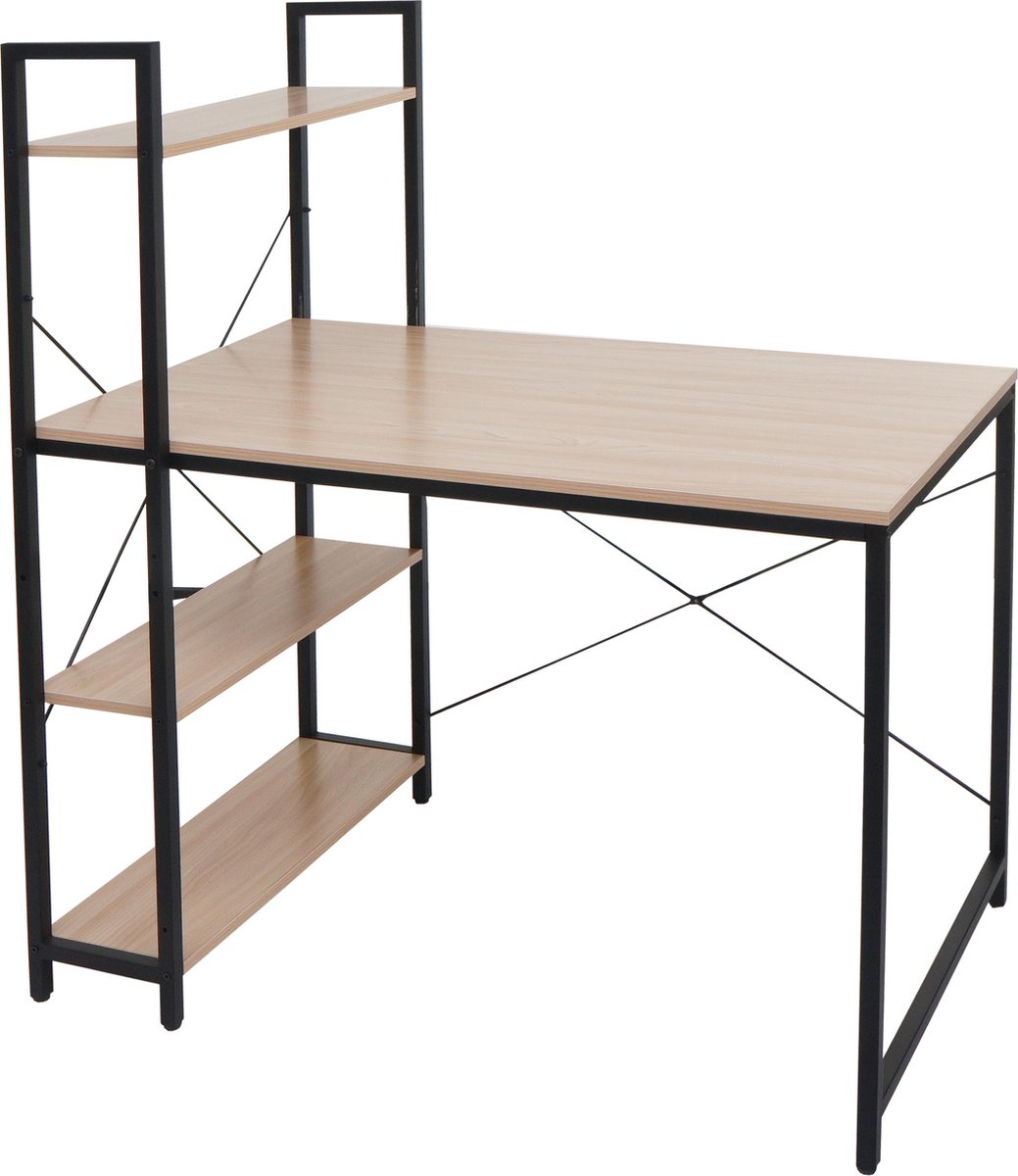 MCW Bureau met legplank MCW-K81, laptoptafel bureau werktafel, 100x60cm metaal hout ~ natuur