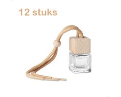 12 stuks Auto Luchtverfrissers - Promopack - Blanco - Klein formaat - Glas/hout - Reeds gevuld - Te Graveren - Ideaal als relatiegeschenk