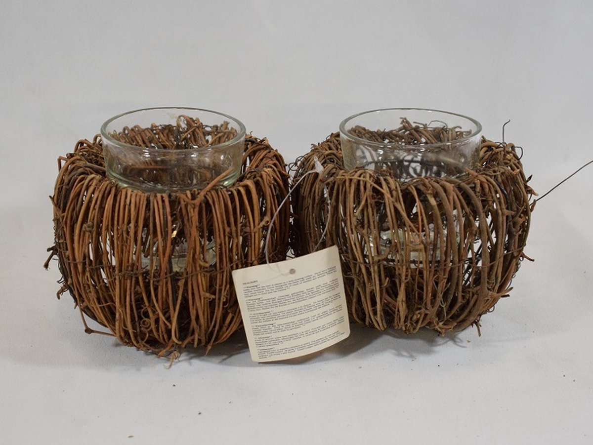 ZoeZo Design - waxinelichtjeshouder - glas - 2 stuks - vogelnestje - sober - stoer - robuust