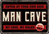 Metalen Wandbord Blik Tekst Man Cave -Men Only