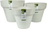 Decoris bloempotten - set van 3 - 41 cm - 35 cm - 30 cm - recycled - wit - bloempot - pot - decoratie potten