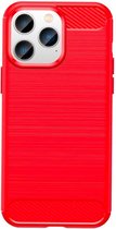 Mobiq - Hybrid Carbon Look iPhone 15 Pro Max Hoesje TPU - rood