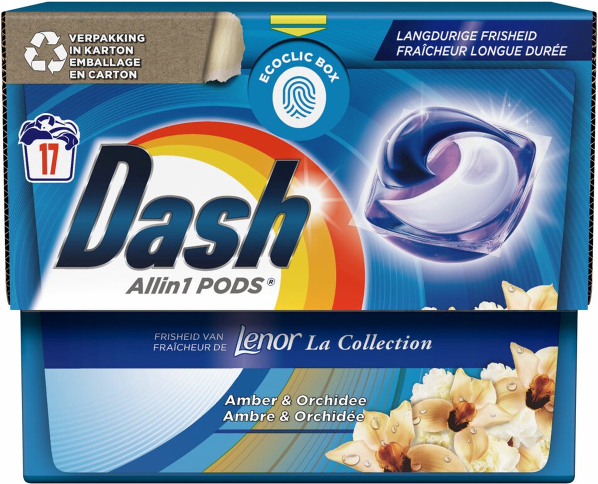 Dash tout en 1 Dash - Ambre et orchidée - Dosettes de lavage - 4 x 17  lavages Value Pack