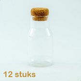 12 Glazen flesjes met ronde kurk - Blanco - Ongevuld - Promopack - Bedankje - Doopsuiker - Huwelijk - Zelf op te vullen met lekkers/badzout/zeepvlokken