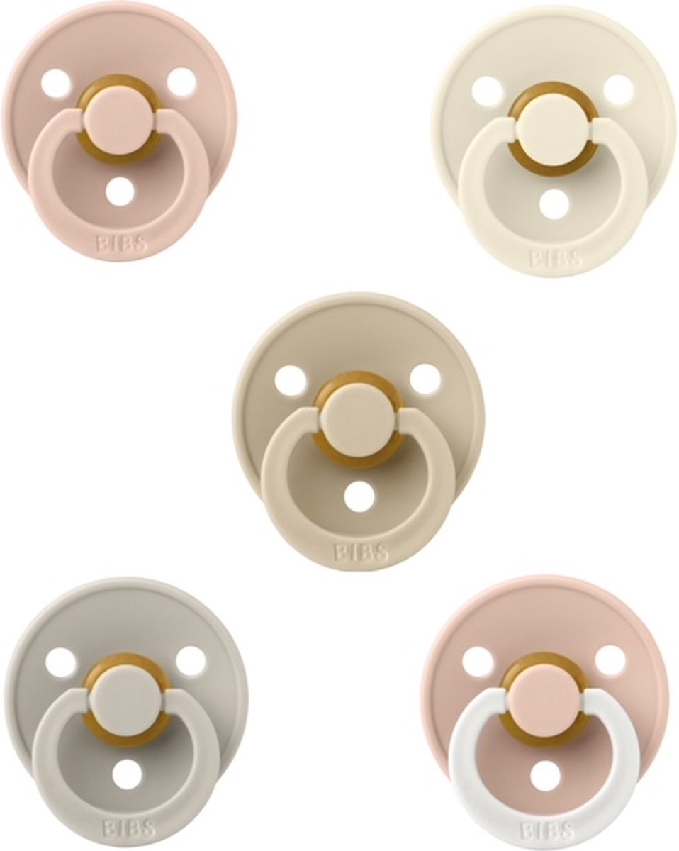 Goedkoopste Bibs fopspenen 18 maand set 5 stuks Blush,Ivory,Vanilla,Sand en Night Glow Blush maat 3