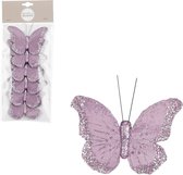 House of Seasons decoratie vlinders op clip - 6x stuks - lila paars - 10 cm