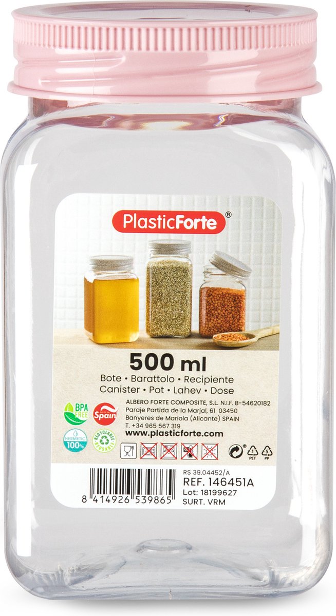 Forte Plastics Voorraadpot/bewaarpot - 500 ml - kunststof - oud roze - B7 x H13 cm