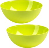 Plasticforte Serveerschaal/Saladeschaal - 2x stuks - D25 x H10 cm - kunststof - groen - 2,5 liter