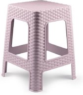 Forte Plastics Keukenkrukje/opstapje - rotan - roze - kunststof - 36 x 36 x 45 cm