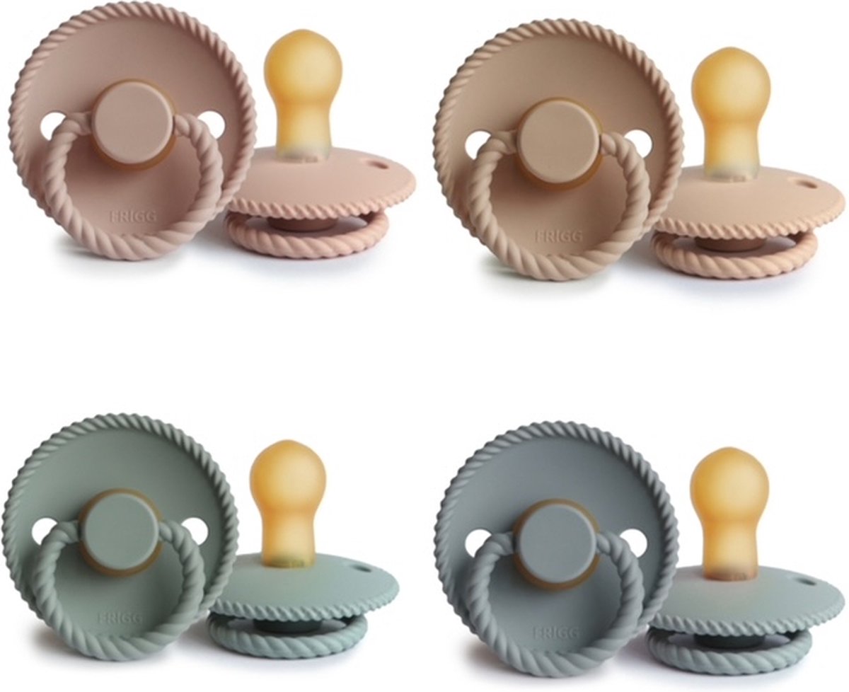 Goedkoopste FRIGG ROPE Fopspeen set 4 stuks Blush,Croissant,Sage en French Gray 0-6 maand