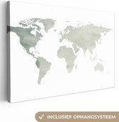 Canvas Wereldkaart - 30x20 - Wanddecoratie Wereldkaart - Grijs - Wit
