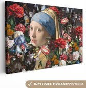 Canvas Schilderij Meisje met de parel - Johannes Vermeer - Bloemen - 60x40 cm - Wanddecoratie