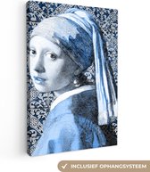 Canvas Schilderij Meisje met de parel - Johannes Vermeer - Delfts blauw - 20x30 cm - Wanddecoratie