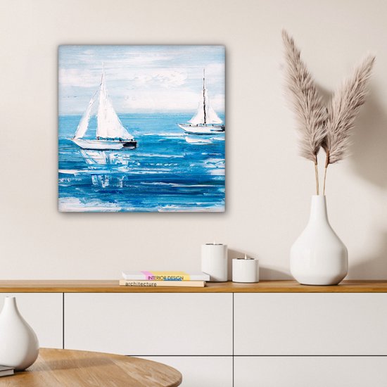 Toile - Peinture - Huile - Bateaux - Water - Mer - 50x50 cm - Intérieur - Peintures sur toile