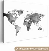 Canvas Wereldkaart - 90x60 - Wanddecoratie Wereldkaart - Zwart - Grijs - Wit - Kinderen - Jongetjes - Meisjes