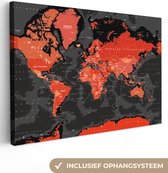 Canvas Wereldkaart - 120x80 - Wanddecoratie Wereldkaart - Rood - Zwart - Kind - Jongetjes - Meid
