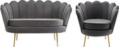 Bol.com PASCAL MORABITO Set tweezitsbank en fauteuil van fluweel - Antraciet - DANDELION L 124 cm x H 78 cm x D 75 cm aanbieding