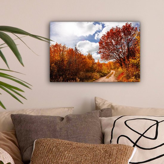 Tableau sur toile Arbre - Chemin - Automne - 30x20 cm - Décoration murale