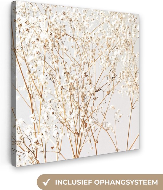Canvas Schilderij Natuur - Takken - Bloemen - 90x90 cm - Wanddecoratie