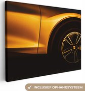 Canvas schilderij - Gouden auto 80x60 - Kamer decoratie accessoires - Schilderijen goud woonkamer - Wanddecoratie slaapkamer - Muurdecoratie keuken - Wall decoration - Wanddoek interieur binnen - Woondecoratie huis - Woonaccessoires