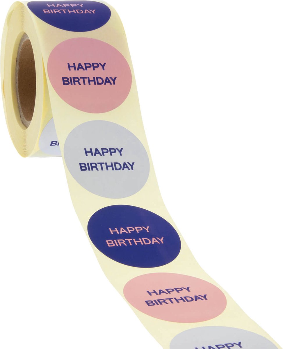 Cadeau stickers - 500 stuks - 'Happy Birthday' assorti 40mm - Stickers volwassenen - Sluitstickers - Sluitzegel - Ronde stickers op rol