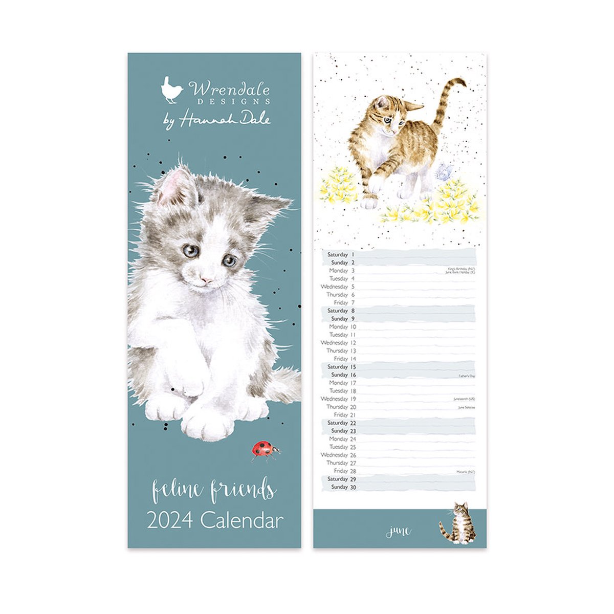 Kalender 2024 - Slim - Feline Friendsn - Wrendale Designs - Wandkalender Poezen - Kalender Katten