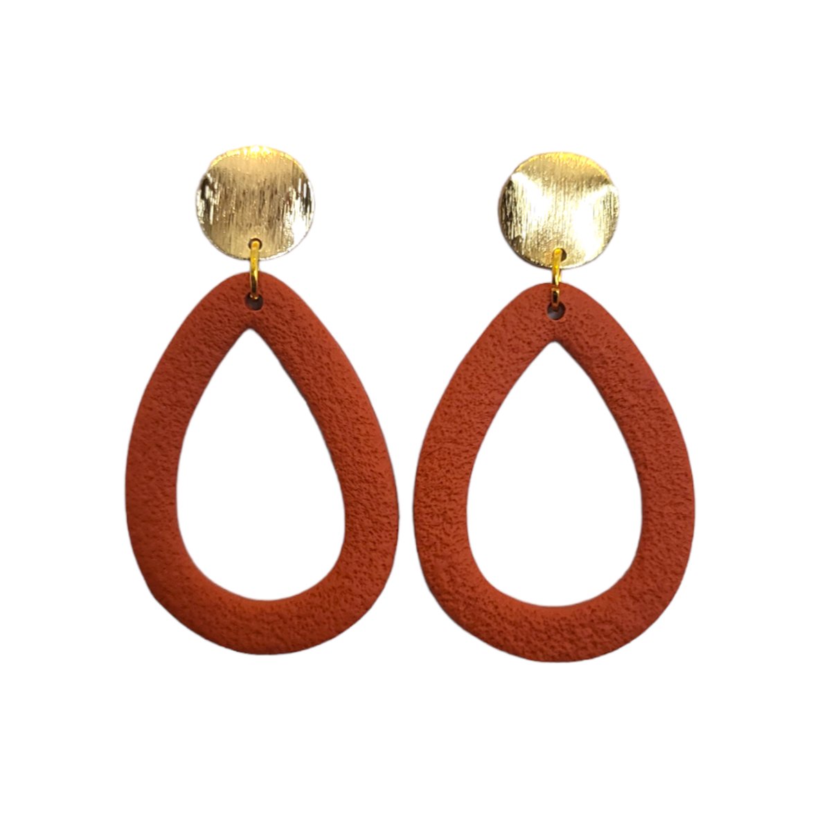 VILLA COCO Druppel Terra - Handgemaakt in NL - Stainless Steel - Polymeer klei - Grote oorbellen - Statement oorhangers - Terracotta