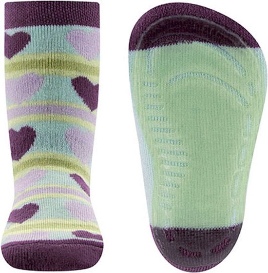 Ewers antislip sokken lila paars met hartjes