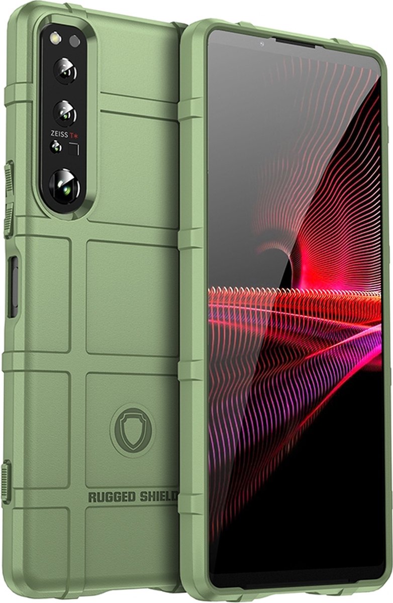 Mobigear Hoesje geschikt voor Sony Xperia 1 V Telefoonhoesje Flexibel TPU | Mobigear Rugged Shield Backcover Shockproof | Schokbestendig Xperia 1 V Telefoonhoesje | Anti Shock Proof - Groen
